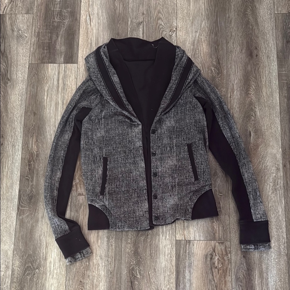 Lululemon Athletica Gray and Black Bomber Jackets with Ribbed Details